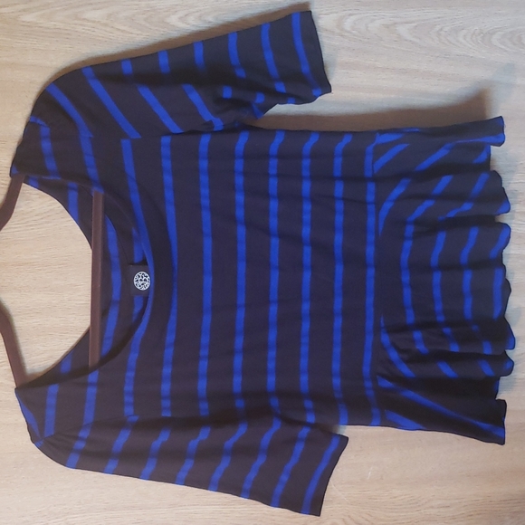 Bobeau Blue/Black Peplum Top - Picture 1 of 3